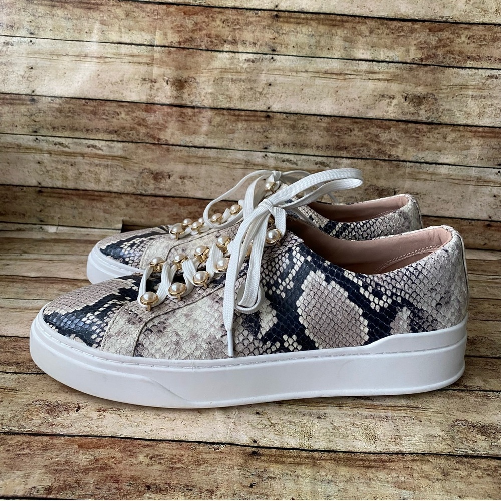 Stuart Weitzman Roccia Excelsa Snakeskin Pearls Platform Sneakers Size 9.5